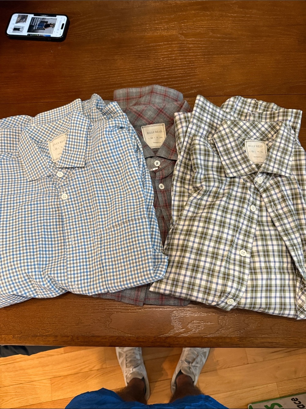 Billy Reid Men's Blue, Gray and Green Checked Button-Down Shirt Trio